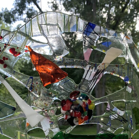 #8563 CIRCULAR FUSED GLASS SUN CATCHER  CLEAR MULTI COLOR ABSTRACT - Picture 5 of 5